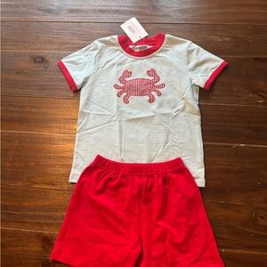 Kids shirts and shorts with Crab Design - Red and White
